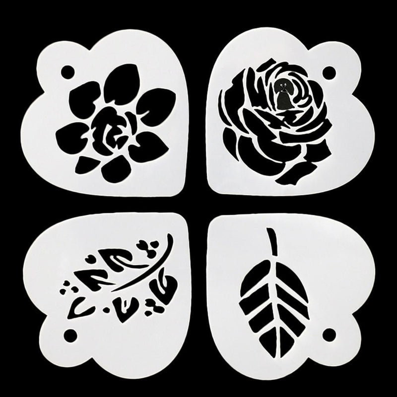 4pcs/Set DIY Leaf Flower Coffee Stencils Cake Baking Scrapbook Templates