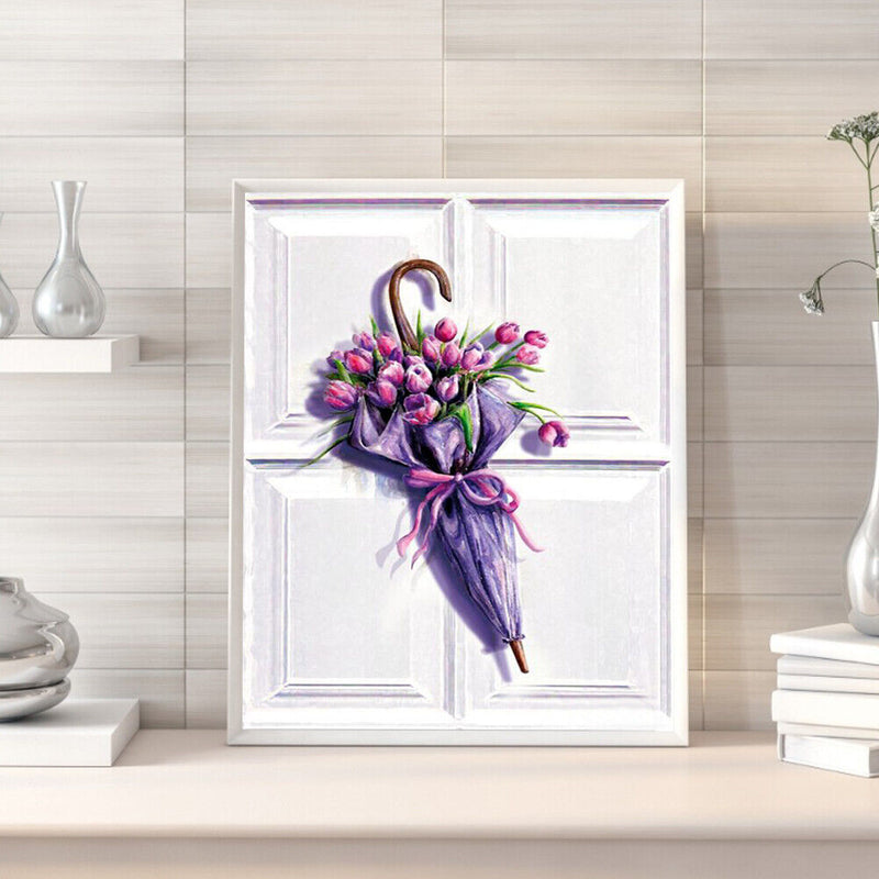 Flower Oil Paint By Numbers DIY Handpainted Home Decoration Unframed Umbrella