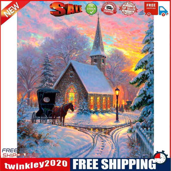 Snow Scene Drawing Frameless DIY Oil Paint by Numbers Canvas Home Decor Kit