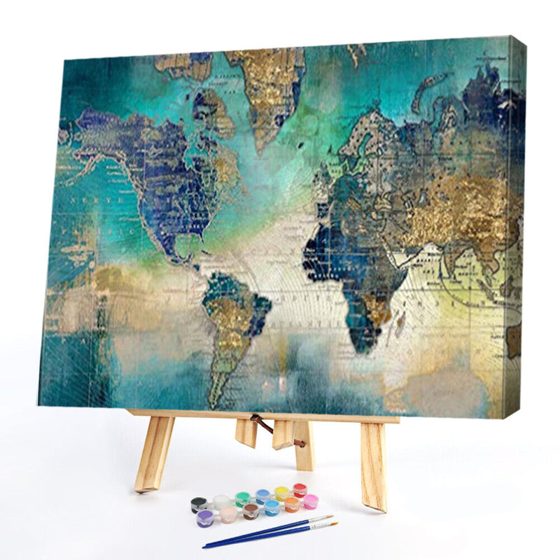 Map Abstract Oil Paint By Numbers DIY Picture Hand Painted Wall Art Craft G