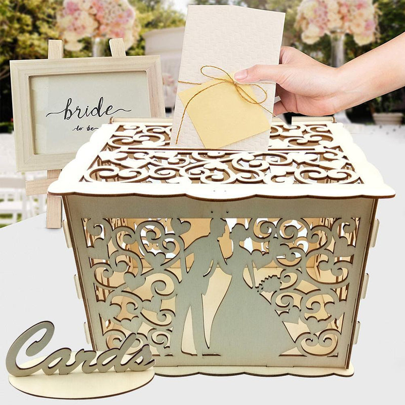 Wooden DIY Hollowed Wedding Cards Storage Box Invitation Letter Holder Contai