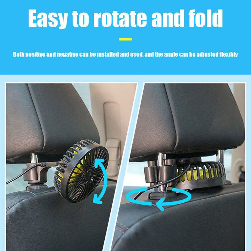 USB Car Fan for Back Seat Headrest 3 Speeds Summer Air Circulator Cooler