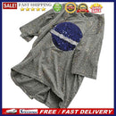 Women Summer Star Pattern Sequins Round Collar Tops Fashion Party Casual Tees