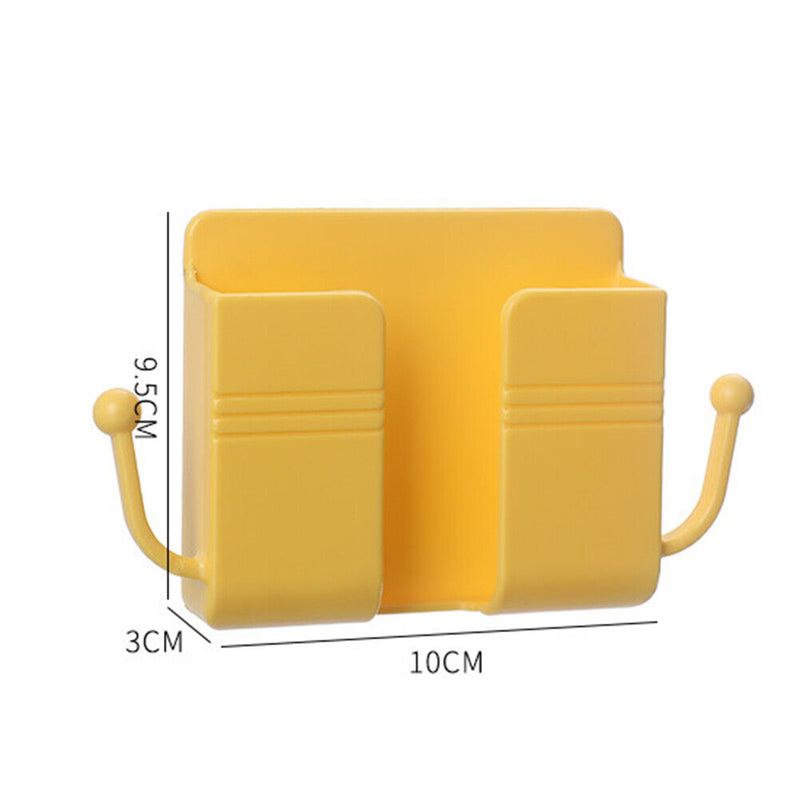 Adhesive Remote Control Mobile Phone Charging Plug Organizer Rack (Yellow) Newly