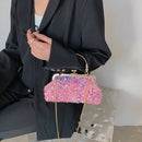 #A Women Sequin Clutch Purse Bride Evening Bag Metal Handle Party Prom Handbags