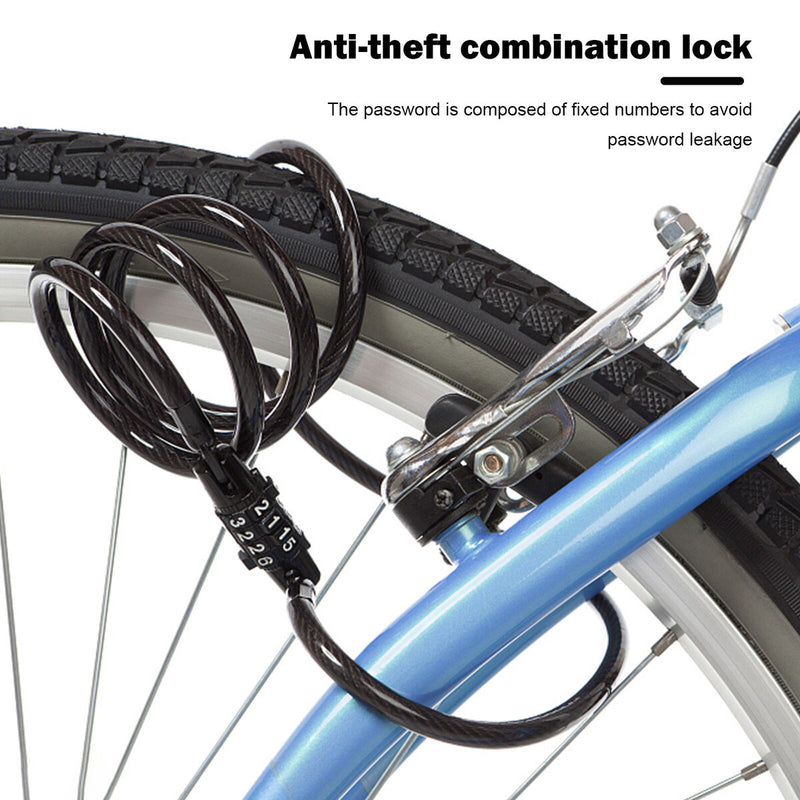 Bike Lock - 4-Ddigit Combination Cable Lock Mountain Bike Password Locks Newly