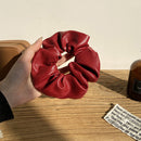 French Women Scrunchie Solid Leather Hair Tie Rope Holder Elastic Hair Rubber