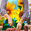 #A Sunflower Linen Kitchen Apron Household Waterproof Cooking Bibs for Men Women