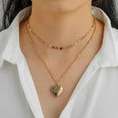 Rhinestone Clavicle Chain Women Love Heart Pendant Double Layer Necklace Je