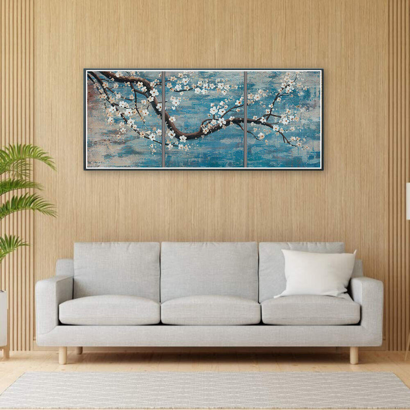 A Plum Blossom Oil Paint By Numbers 3 Panels Canvas DIY Hand Painted Wall A