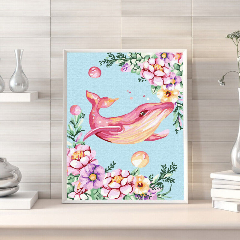 Handmade DIY Hand Painted Paint By Numbers Oil Canvas Pictures Pink Whale Kit