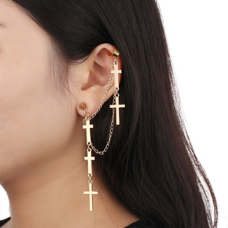Drop Hip Hop Ladies Long Chain Stud Tassel Earrings Cross Earrings Multi-Layer
