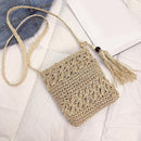 Solid Color Tassel Shoulder Crossbody Handbags Women Woven Summer Beach Messenge