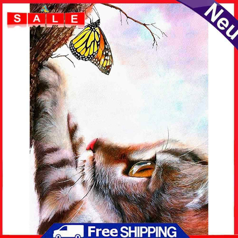 Diamond Painting 5D Full Round Drill Mosaic DIY Cat Butterfly Kit Bedroom Decor