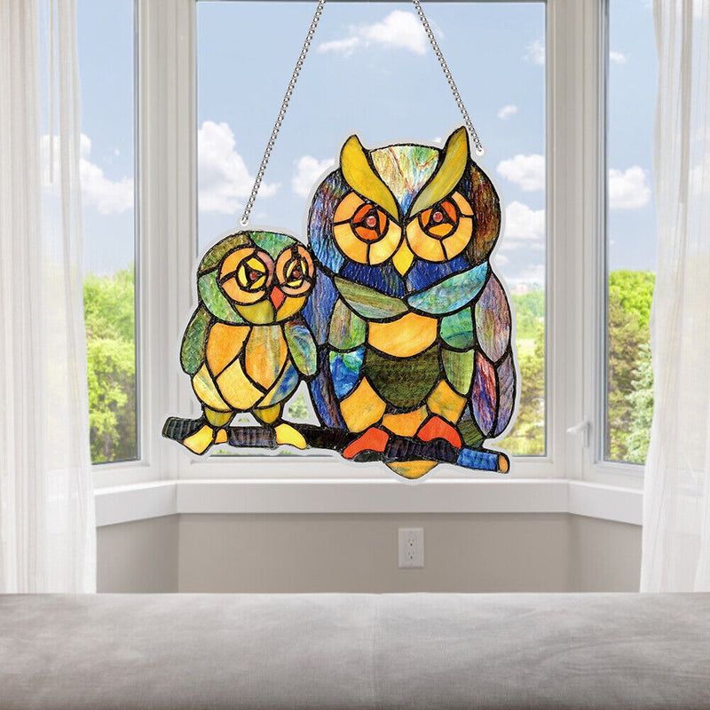 DIY Applique Diamond Wall Hanging Acrylic Door Window Pendant (Twin Owls) Newly