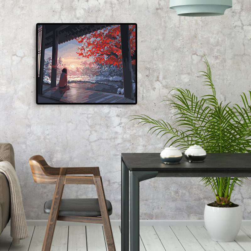 Watching Cherry Blossom Girl DIY Paintings By Number Kits Oil Art Picture