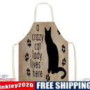 Unisex Cat Print Aprons Linen Women Men Cooking Cuisine Dinner Apron Bibs