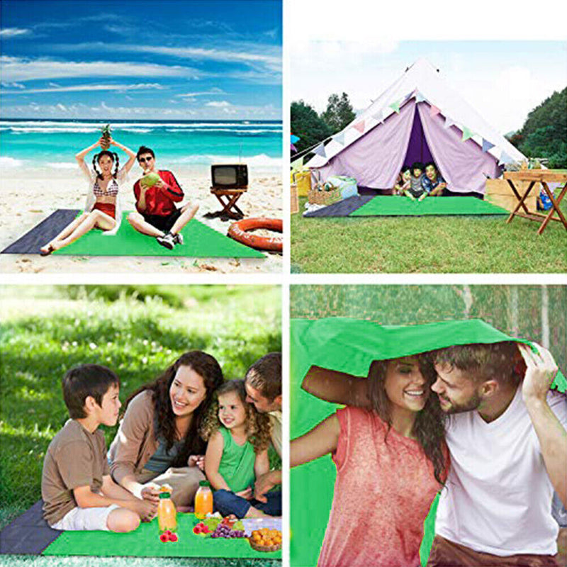 Portable Picnic Mat Outdoor Travel Waterproof Beach Blanket (Green+Grey) Newly
