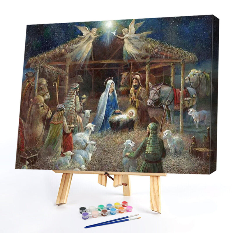 Nativity Oil Paint By Numbers Kits Canvas DIY Picture Hand Painted Wall Crafts