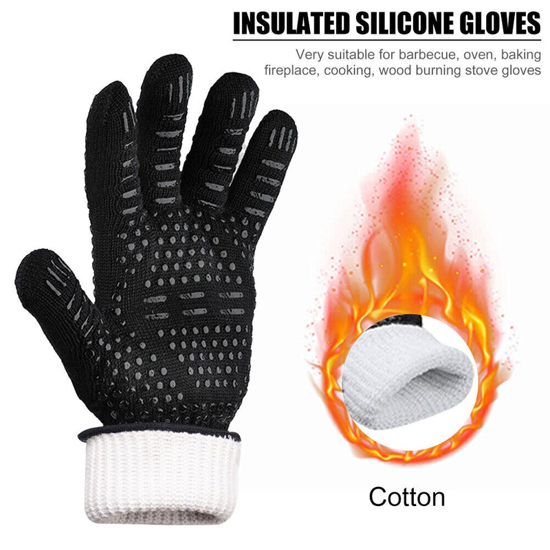 2pcs Outdoor Camping Barbecue Heat Resistance Silicone Gloves Oven Cooking Gl