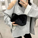 Retro Shoulder Handbags Women Solid Color Plush Underarm Bag Purse (Black)