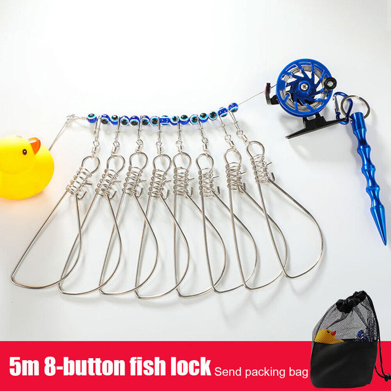 Stainless Steel Fish Buckle Lock Set Live Fishing Lock Belt Stringer (Blue)