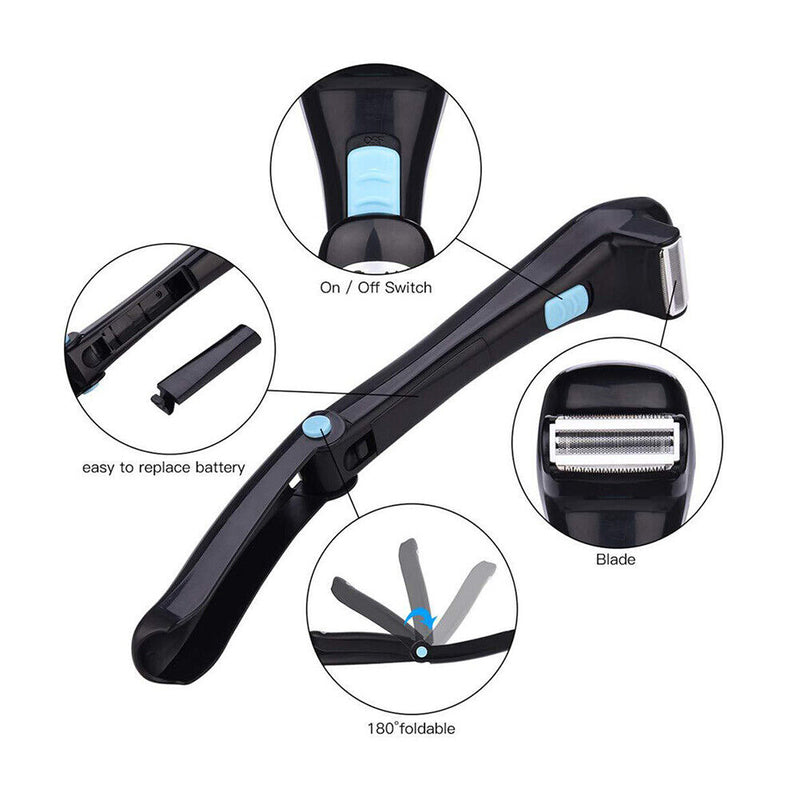 Electric Back Hair Shaver for Men Body Razor Folding Long Handle Hair Removers