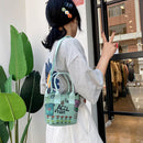 Women Canvas Bucket Shoulder Bag Graffiti Cute Cartoon Crossbody Handbag Pouch