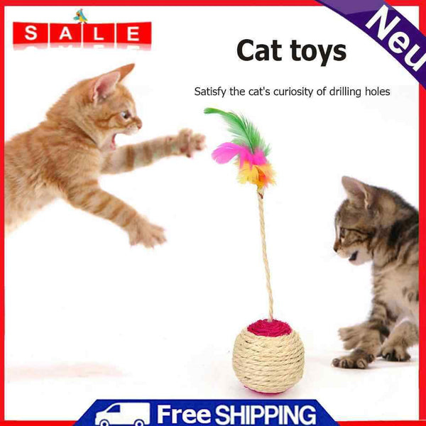 Cat Sisal Catch Ball Colorful Funny Feather for Kitten Playing Products Portable
