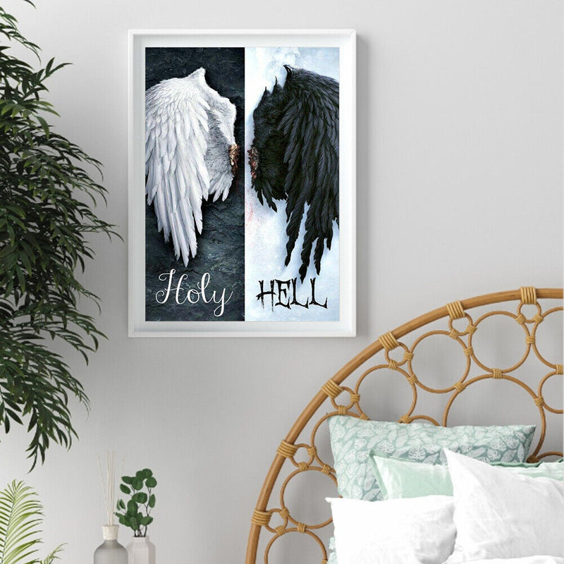 Diamond Painting Kit Black and white angel wings Full Round Rhinestone