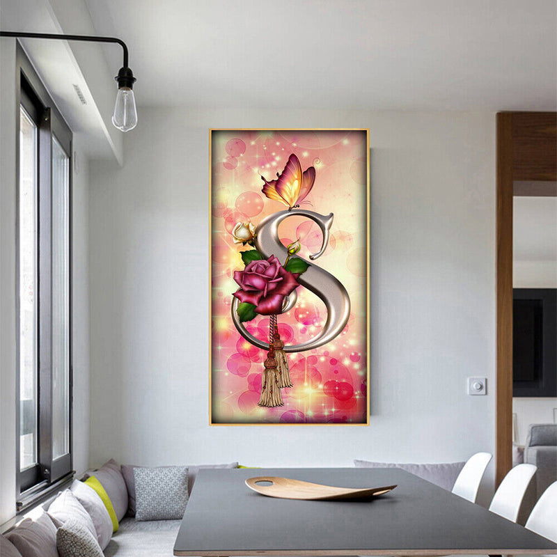 Letter S Rose Oil Paint By Numbers Kits Canvas Picture Wall Art DIY Crafts