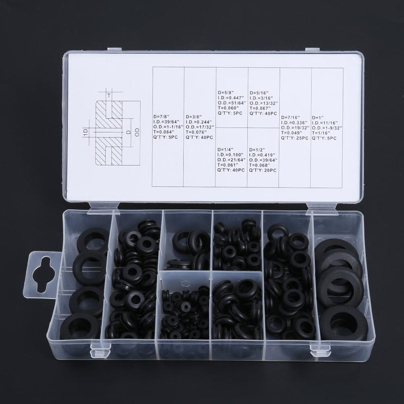 180pcs Rubber Grommet 8 Popular Sizes Grommet Gasket for Protects Wire