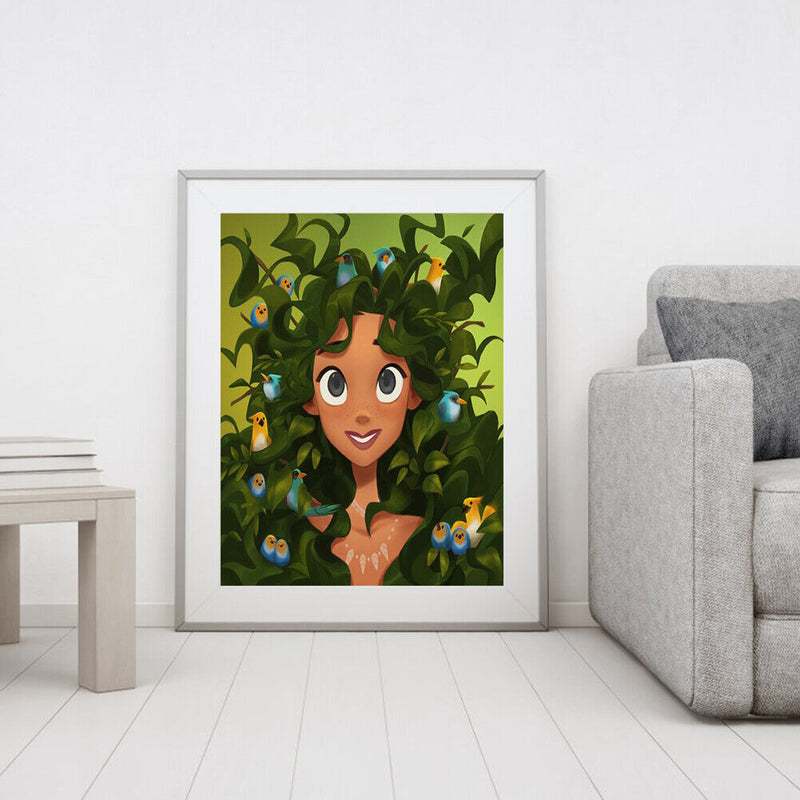 Hand Painted Oil Paint By Numbers Girl Birds Digital Drawing On Canvas Home Art