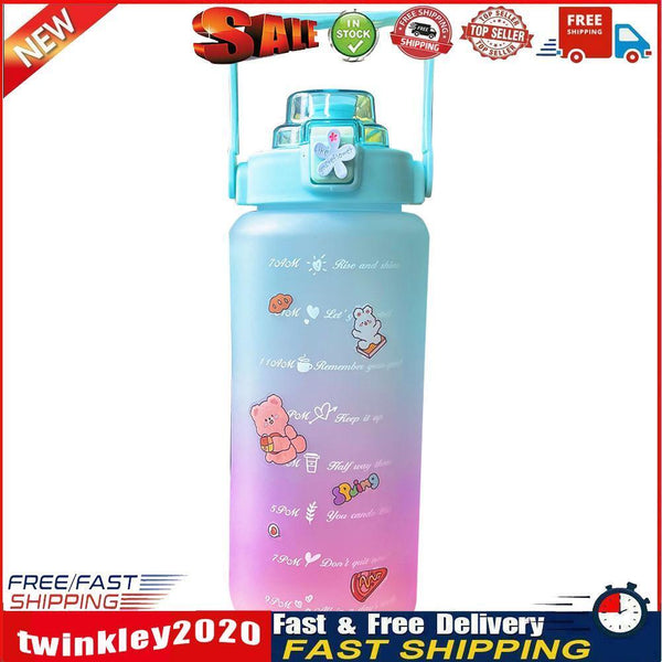 2000ML Large-capacity Water Bottle Frosted Straw Cup Leak-proof (Green) Newly