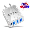 3 USB Fast Charger 3.1A PD Type-C Wall Power Adapter for Phone (White US)