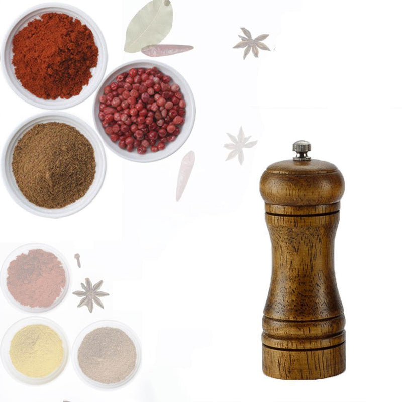 Ceramic Core Solid Wood Manual Grinder Salt Pepper Mill Spice Jar (5inch)