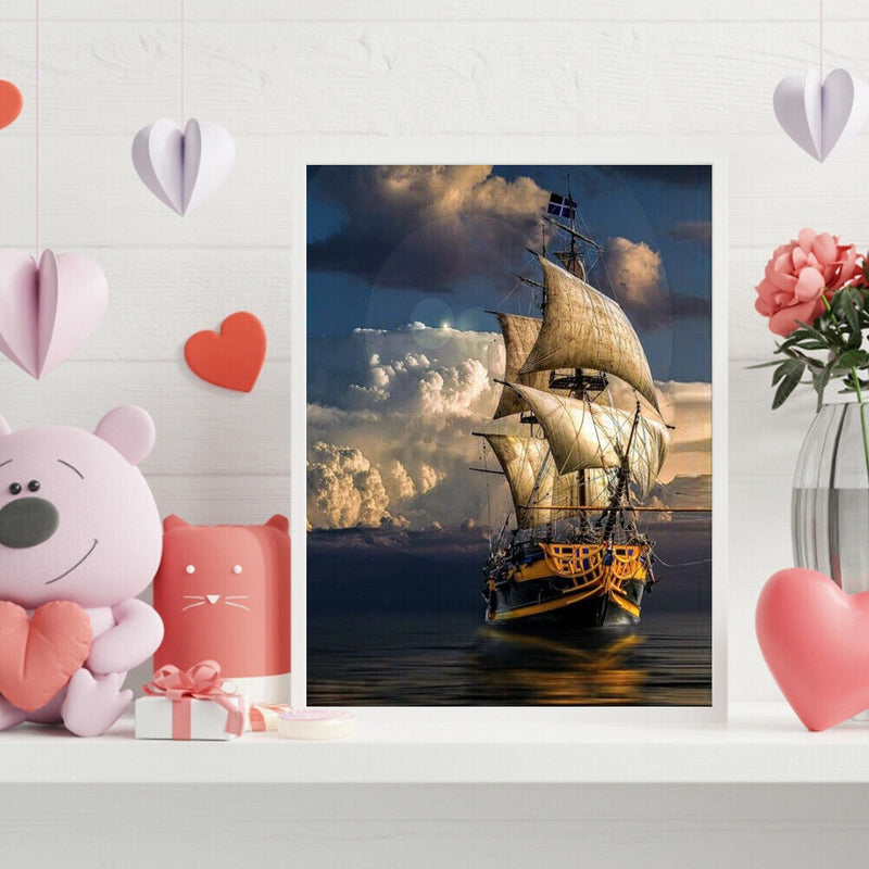 Oil Paint by Numbers Sailboat Canvas Artwork Living Room Picture Decoration Kit