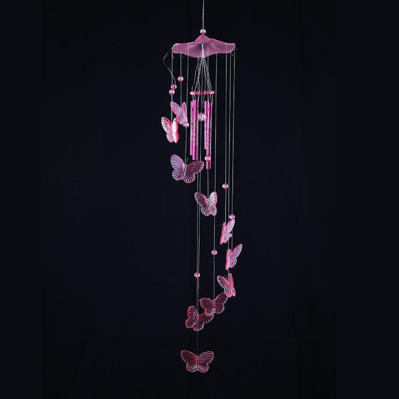 Butterfly Bell Wind Chimes Creative Home Yard Garden Hanging Decor(Pink)