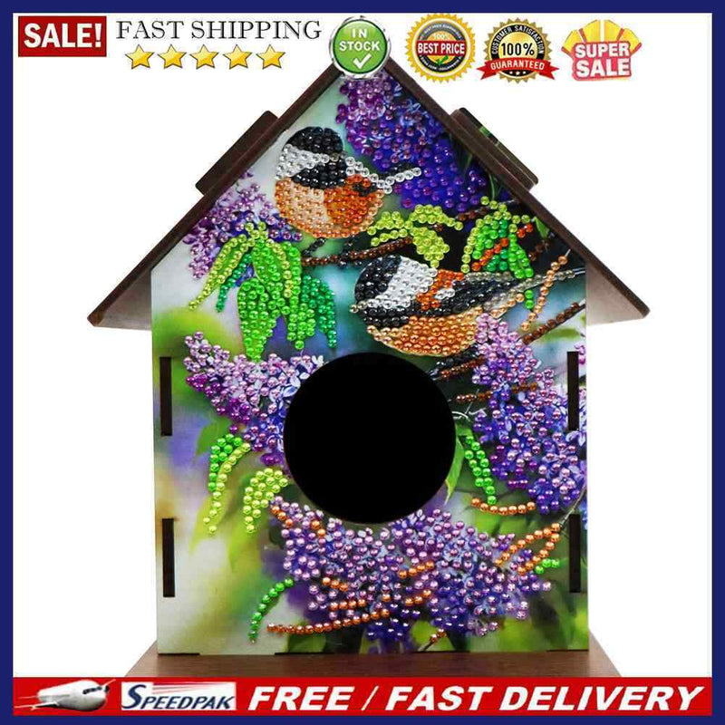 Wooden Bird House DIY Diamond Painting Bird Nest Hut Parrot Cage Indoor Outdo