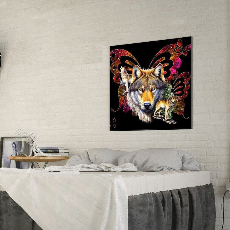 DIY 5D Mosaic Painting Kit Butterfly Wolf Full Drill Round Diamond Drawing Decor