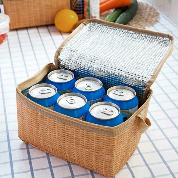Portable Wicker Rattan Waterproof Tableware Insulated Thermal Basket Z4Y1