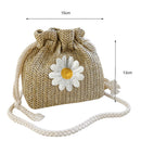 Straw Shoulder Bags Sunflower Drawstring Woven Bucket Crossbody Handbags