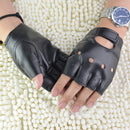 Adults Fashion Anti-Skid Half-Finger Hollow Leather Gloves Hip-Hop Rivet Glov