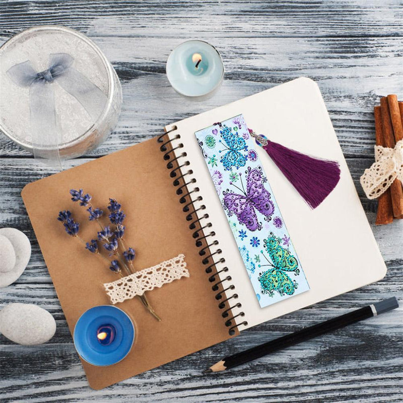 DIY Flower Special Shaped Diamond Painting Students Leather Tassel Bookmark