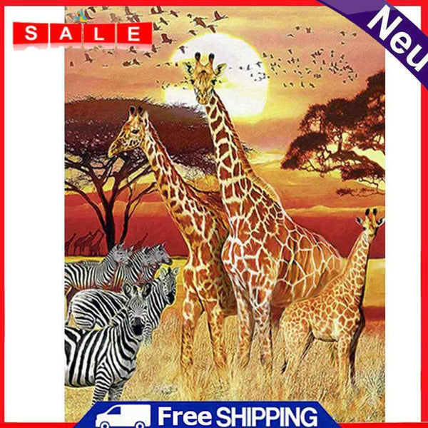 5D DIY Full Drill Round Shape Giraffe Rhinestone Diamond Drawing for Home Room