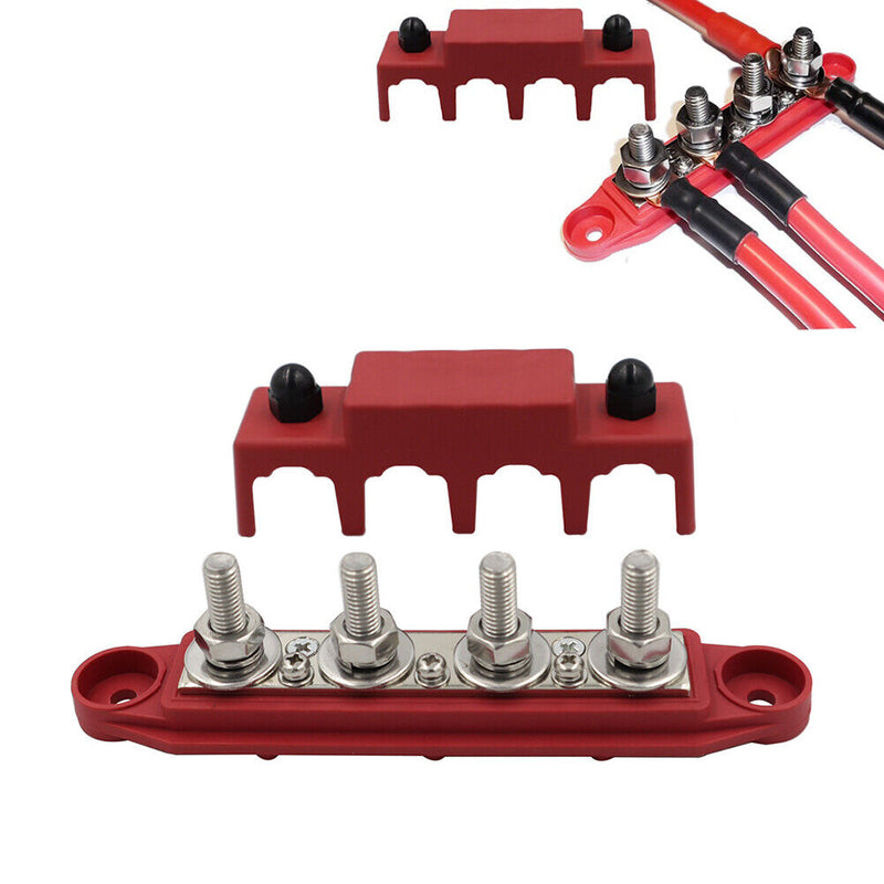4 Post Power Distribution Block Bus Bar High Current Wiring Stud (M8 Red) Newly