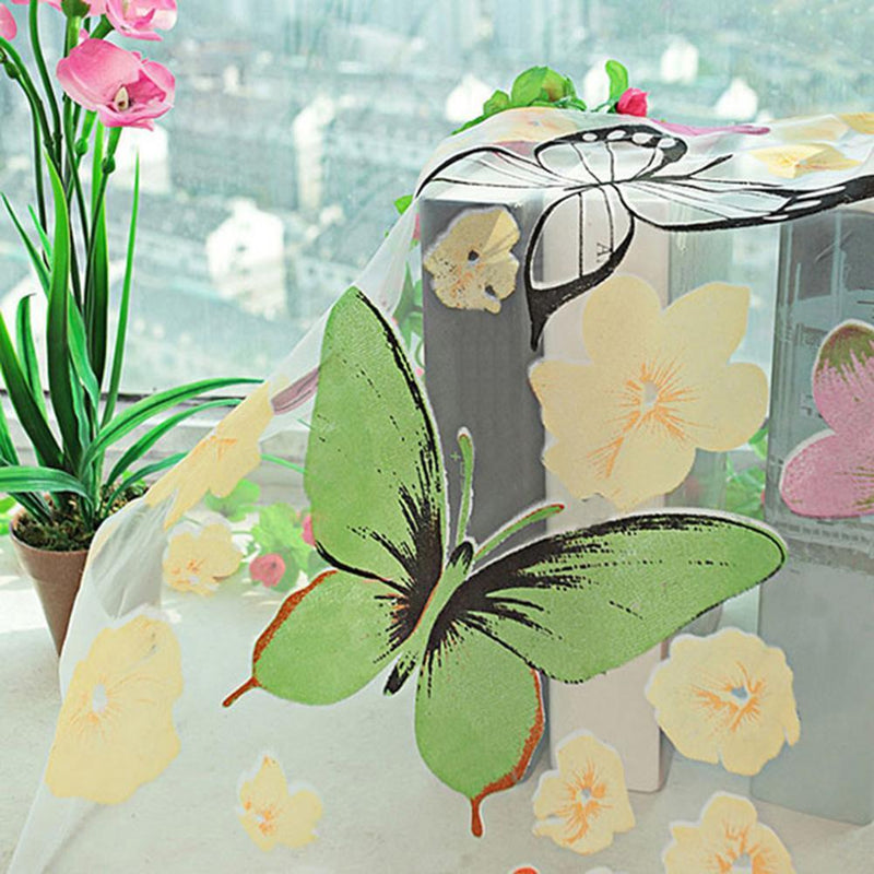 2pcs Colorful Butterlfly Printing Burnt-out Curtain Sheer Organdy Panel