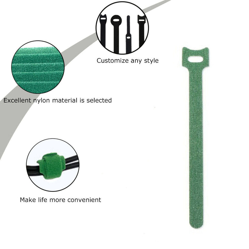 10pcs Durable Self Adhesive Cable Fastener Tape Wire Loops Strap (Green)