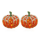 Betsey Johnson Orange Enamel Crystal Halloween Cute Pumpkin Stud Earrings  7T_