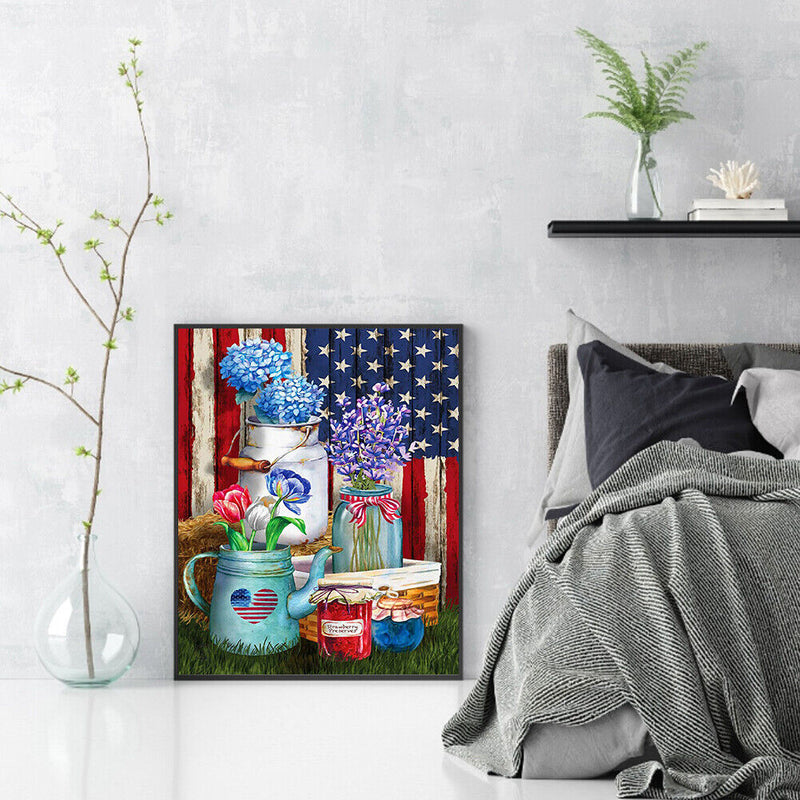 5D Diamond Painting Kit DIY flag and flowers Full Round Drill Mosaic Picture